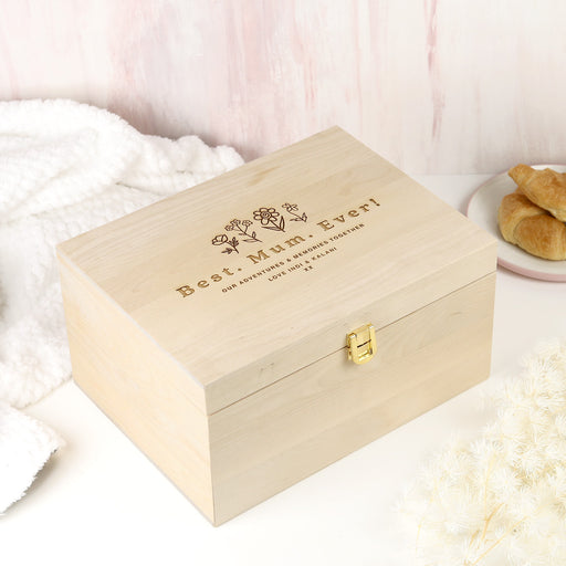 Custom Artwork Mother's Day Engraved Natural Wood Keepsake Box Gift Present