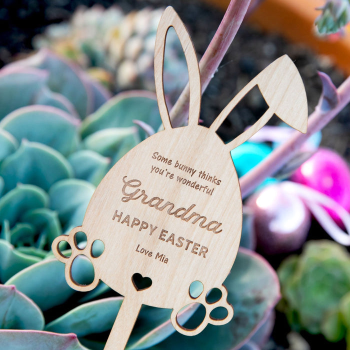 Engraved Wooden Easter Planter Stick