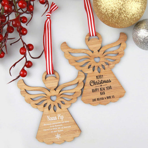 Personalised Engraved White & Black Printed Christmas Angel Tree Decoration Present