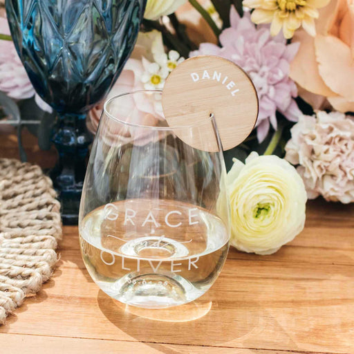 Custom Designed Printed Bamboo Wedding reception glassware Place Card