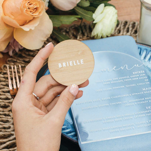 Personalised Printed Bamboo Round Wedding Place Card