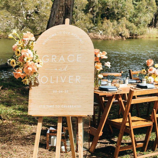 Customised White Printed A1 Size Bamboo Arch Wedding Welcome Reception or Ceremony Sign