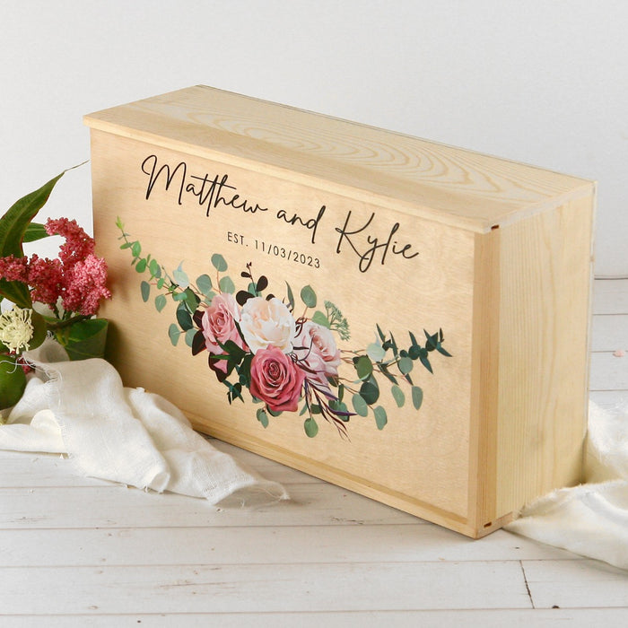 Custom Artwork Full Colour Printed Natural Pine Wedding Keepsake Box Bride & Groom Gift