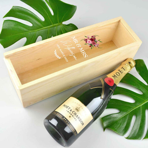 Custom Designed Full Colour Print Wooden raw  wooden bride and groom wedding gift wine Box