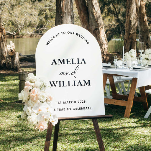 Personalised Printed White Acrylic Arch Wedding Welcome Reception and Ceremony Sign