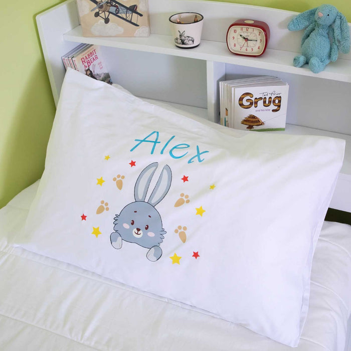 Personalised Printed White PolyCotton Dinosaur Kids Pillowcase