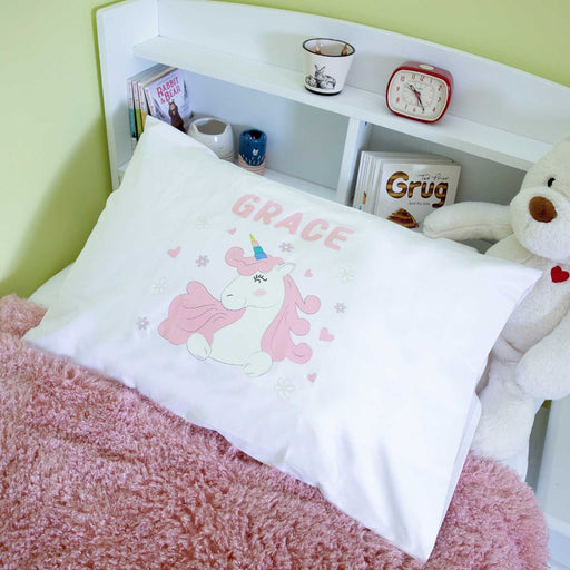 Customised Printed White PolyCotton Unicorn Kids Pillowcase