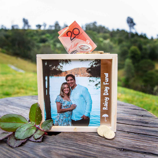 Photo Printed Rainy Day Fund Wooden Money Box