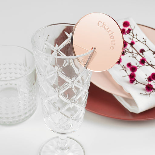 Personalised Engraved Round Rose Gold Place Card for Wine Glasses
