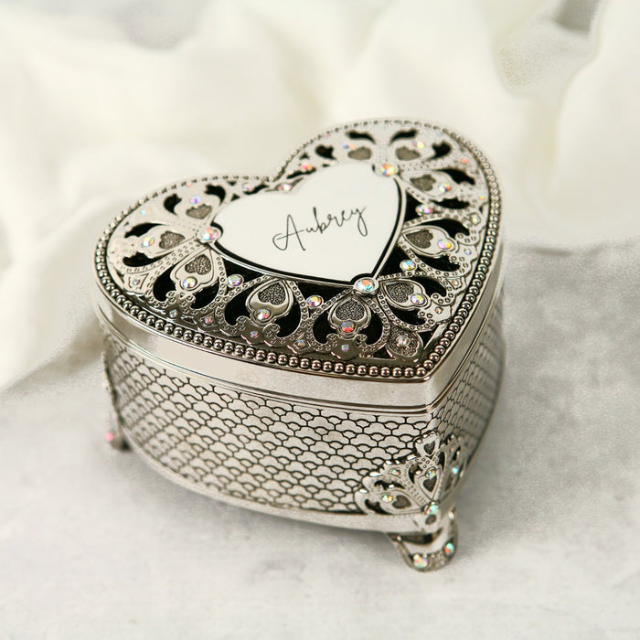 Personalised Engraved Silver Heart Jewellery Keepsake Box