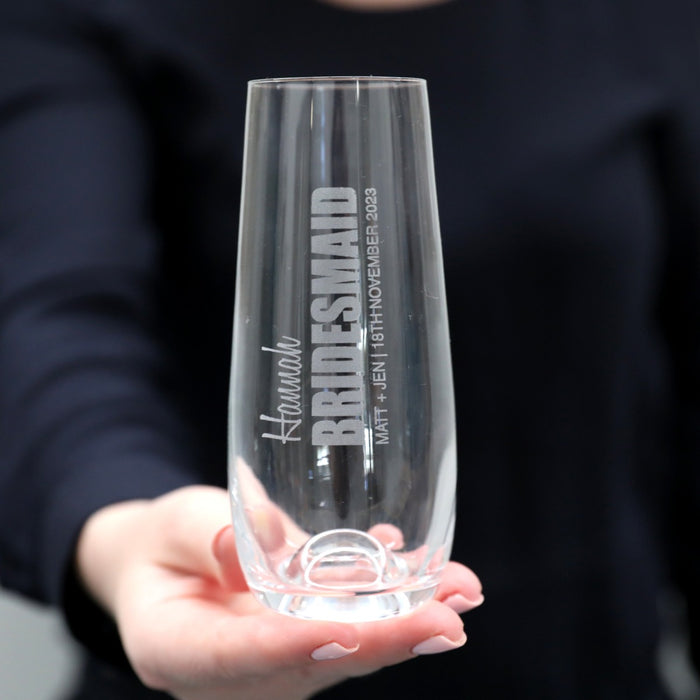 Personalised Engraved Bridal Party Stemless 230ml Champagne Glass Present