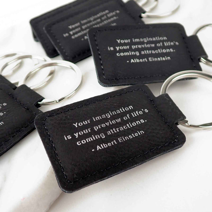 Engraved Student Graduation Black Leatherette Keyrings Set of 10