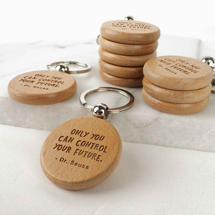 Engraved Student Graduation Round Wooden Keyrings Set of 10