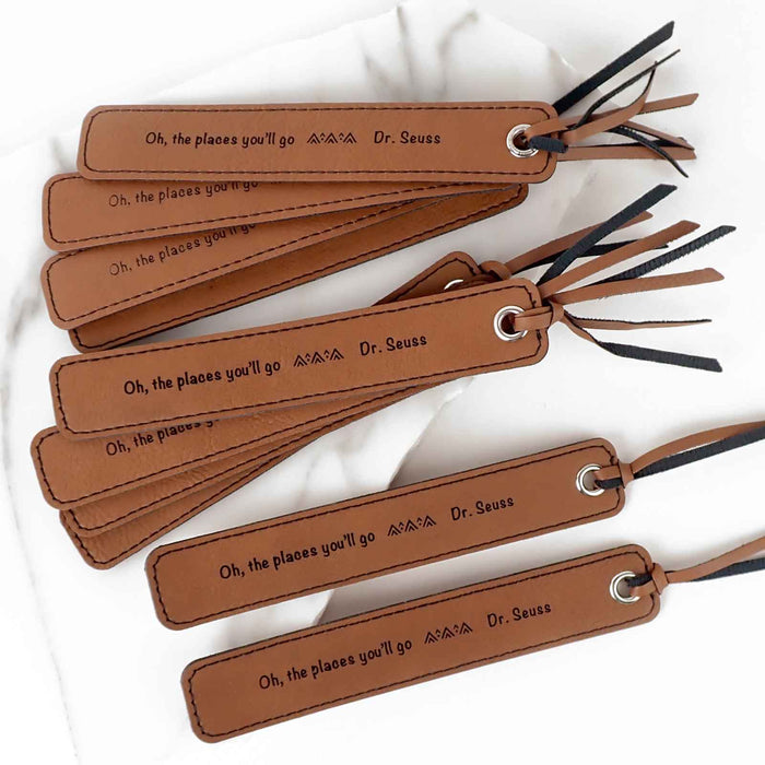 Engraved Student Graduation Tan Leatherette Bookmarks Set of 10