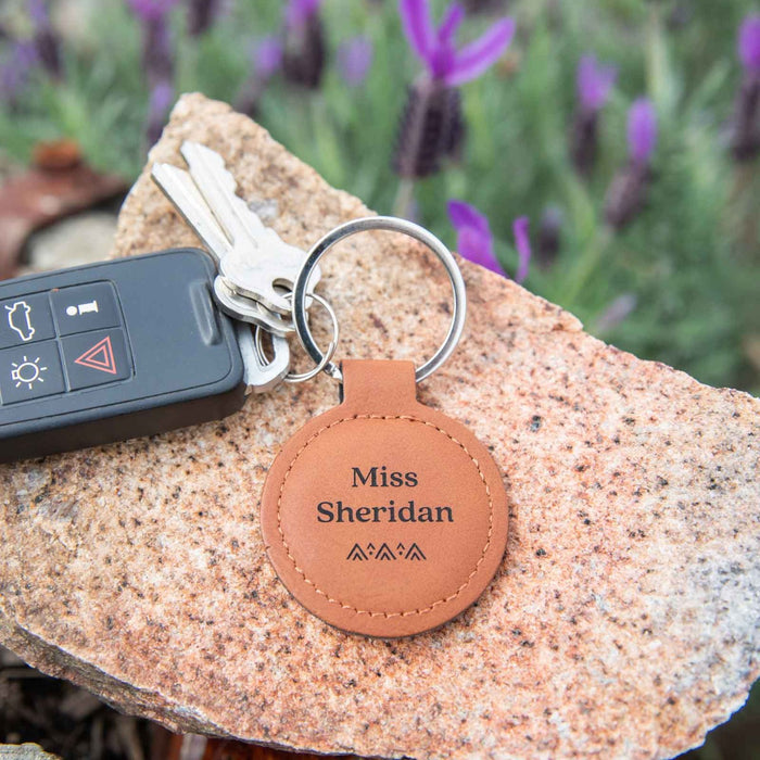 Personalised Engraved Tan Leatherette Keyring Teacher's Gift