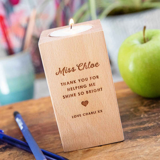 Personalised Engraved Wooden Tealight Holder Teacher Gift