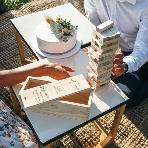 Personalised Engraved Wooden Tumbling Tower Wedding Guest Book