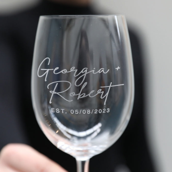 Custom Designed Engraved Bride and Groom Wine Glass Wedding Present