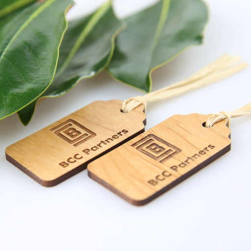 Custom Engraved Company Logo on Wooden Gift Tags