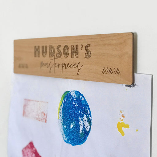 Personalised Engraved Wooden Kids Artwork Wall Display Hanger