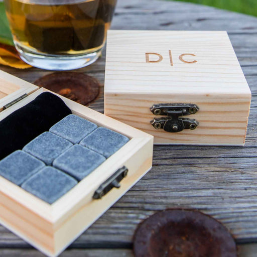 Personalised Engraved Wooden Gift Boxed Whiskey Stone Set of 6