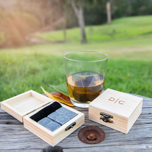 Customised Engraved Wooden Gift Boxed Whiskey Stone Set of 6