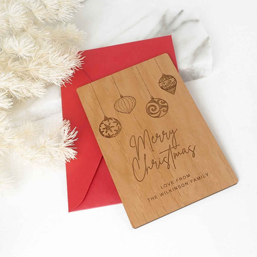 Laser engraved wooden Christmas card with red envelope