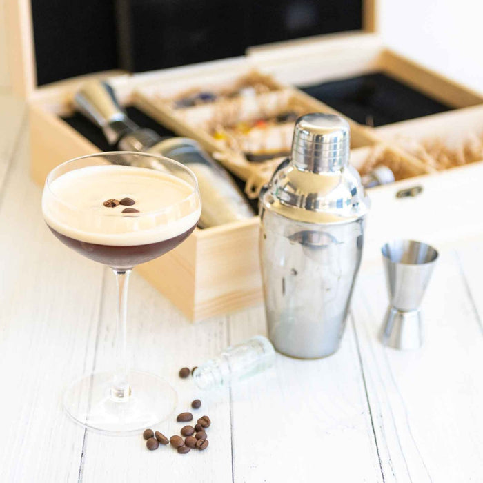 Customised Laser Engraved Engraved Espresso Martini Cocktail Gift Wooden Boxed Set Christmas Present