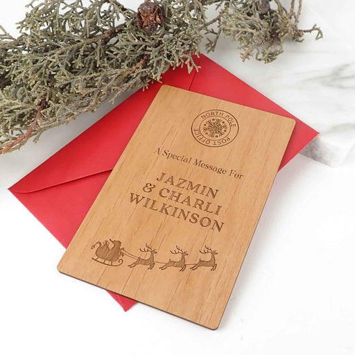Laser engraved wooden Santa card addressed to your children