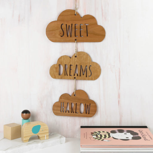 Personalised Laser Cut Wooden Cloud Room Sign Hanging Decoration Birthday Present