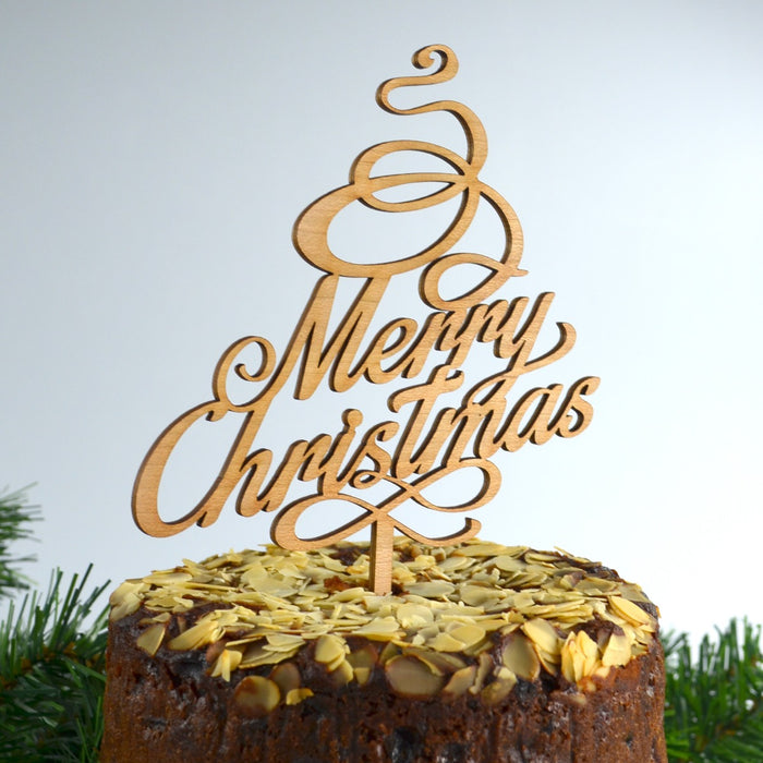 Laser Cut Wooden Christmas Tree Merry Christmas Pudding Cake Topper