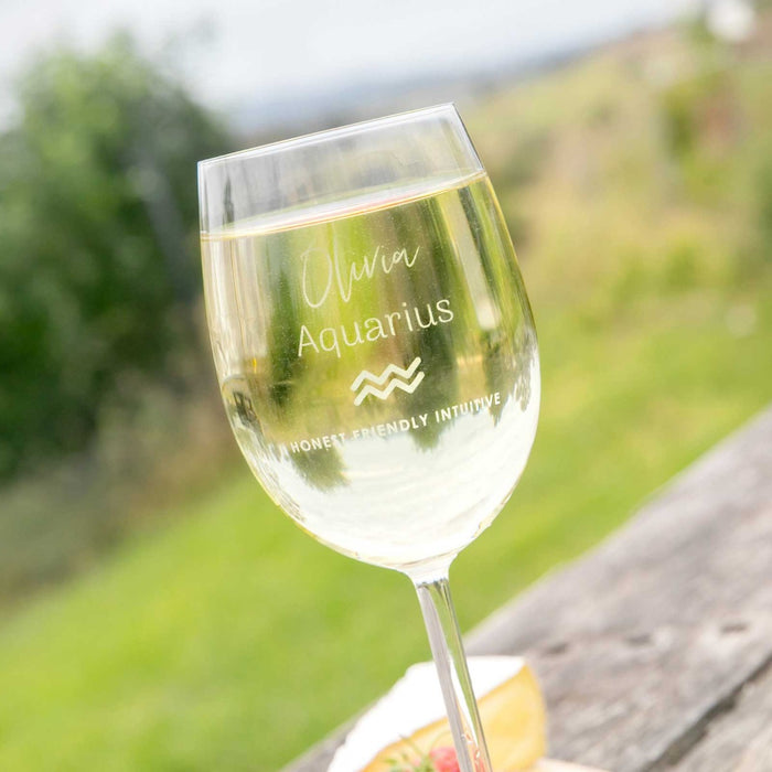 Customised Engraved Aquarius Zodiac Sign Birthday Wine Glass Present