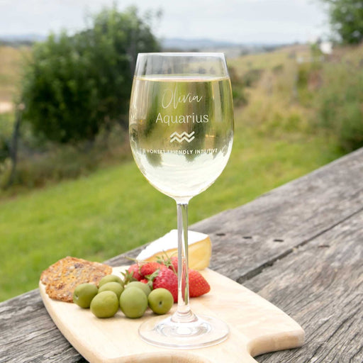 personalised Engraved Aquarius Zodiac Sign Birthday Wine Glass Present