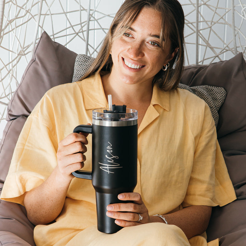 Engraved travel tumbler for bridal party, sports team, or corporate gifts