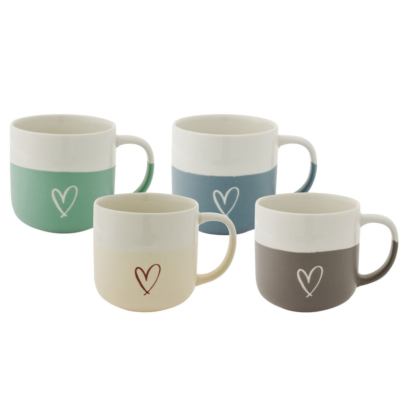 Set of four ceramic mugs with heart design 400ml gift boxed