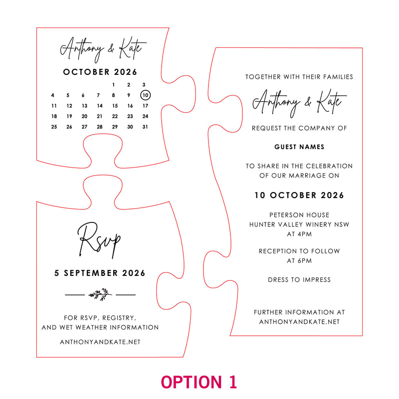 Engraved Wooden Puzzle Wedding Invitation with Save the Date