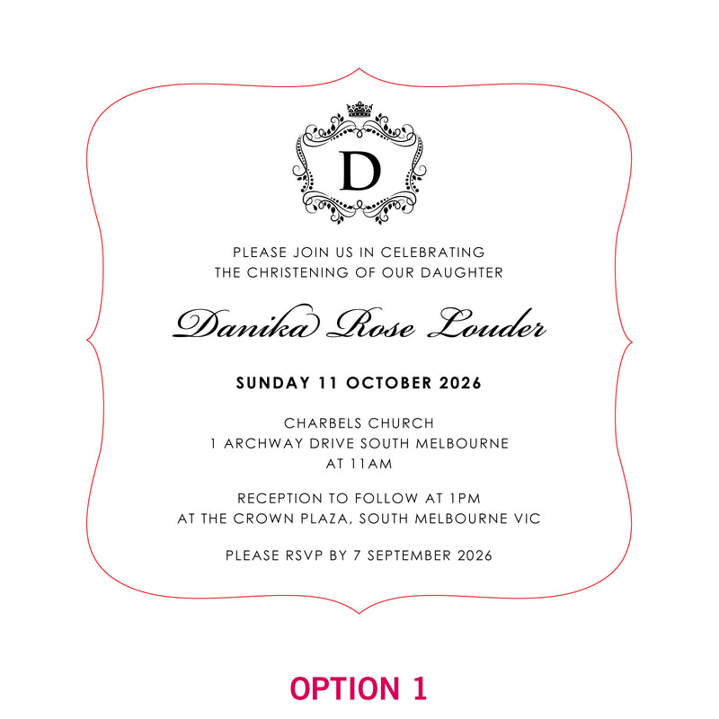Engraved Royal Style Acrylic Christening Invitations