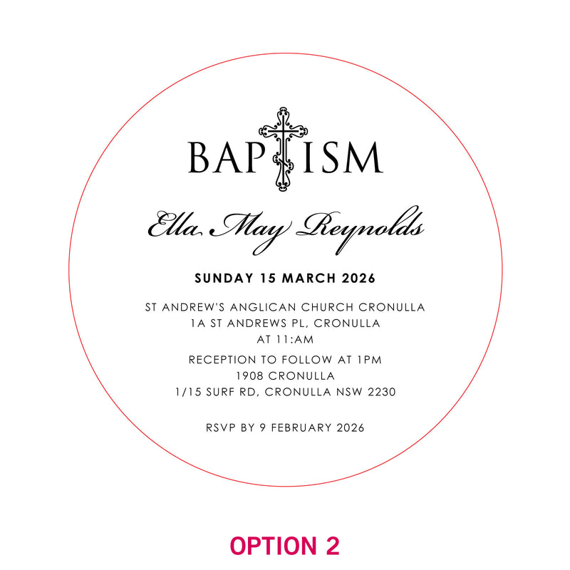 Engraved Round Acrylic Christening Invitations