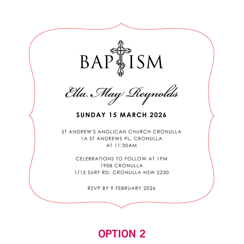 Engraved Royal Style Acrylic Christening Invitations