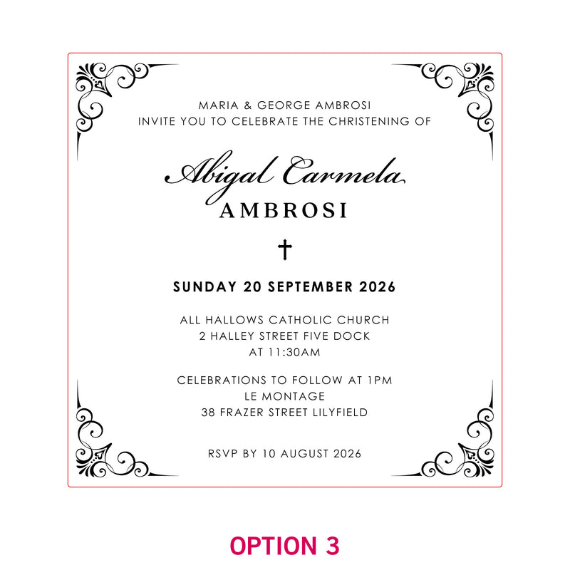 Engraved Square Acrylic Christening Invitations