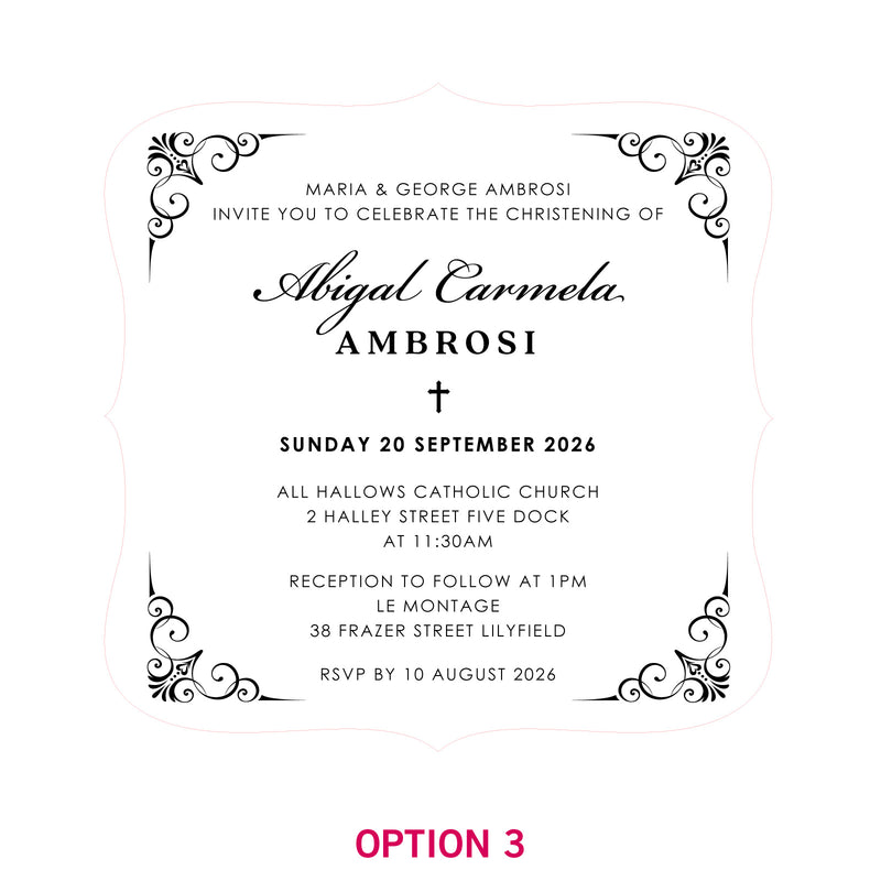 Engraved Royal Style Acrylic Christening Invitations