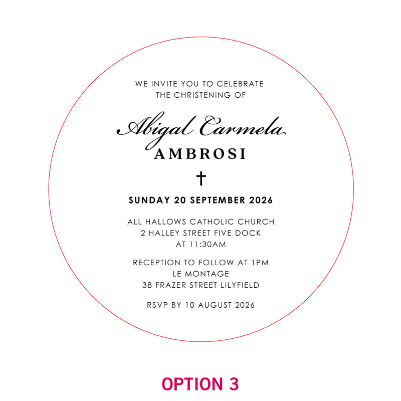Engraved Round Acrylic Christening Invitations