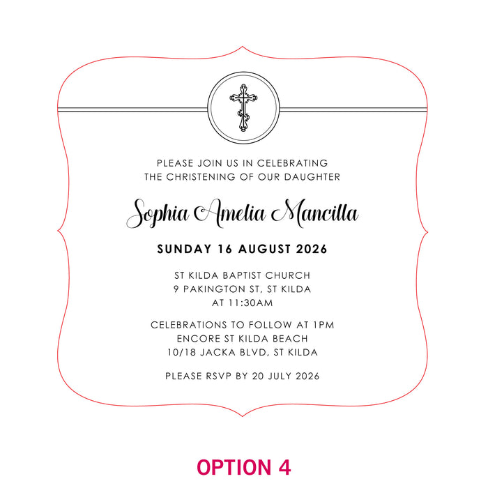 Engraved Royal Style Acrylic Christening Invitations