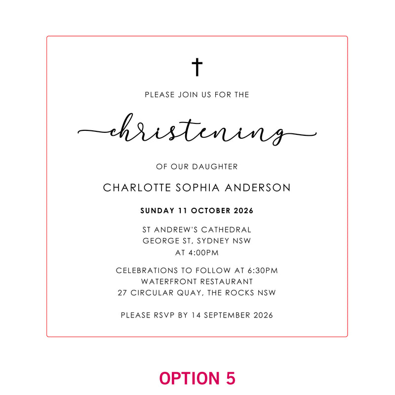 Engraved Square Acrylic Christening Invitations