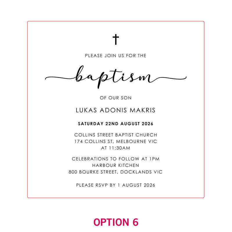 Engraved Square Acrylic Christening Invitations