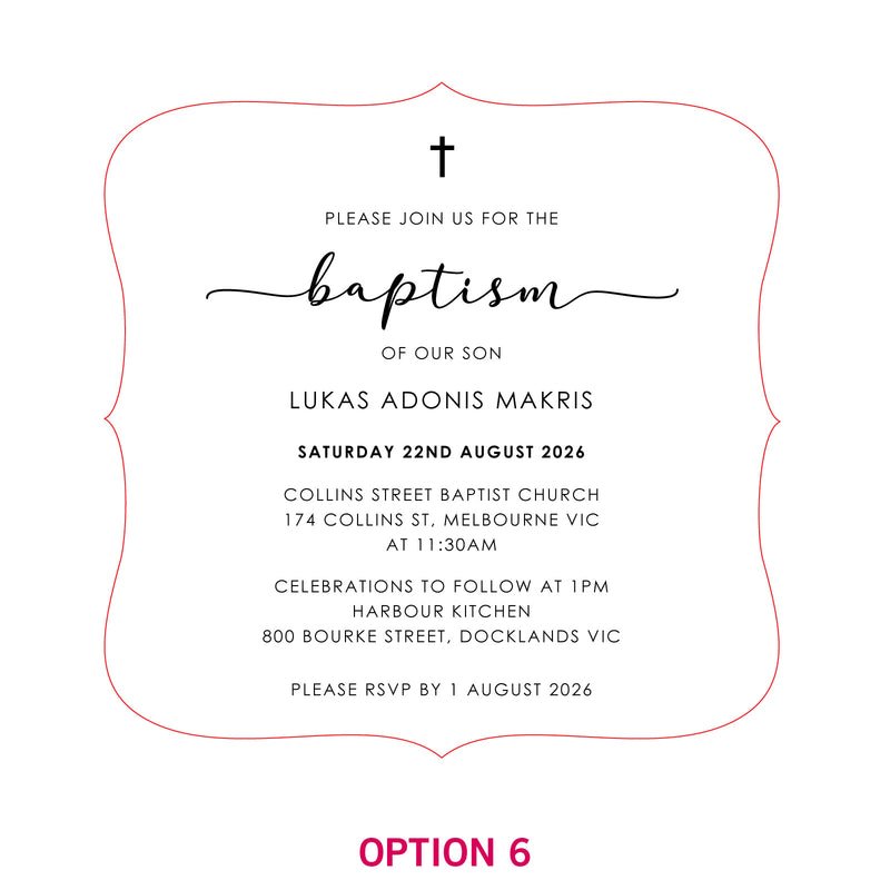 Engraved Royal Style Acrylic Christening Invitations