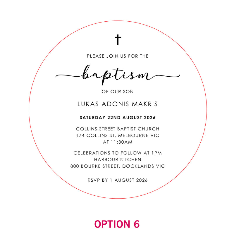 Engraved Round Acrylic Christening Invitations