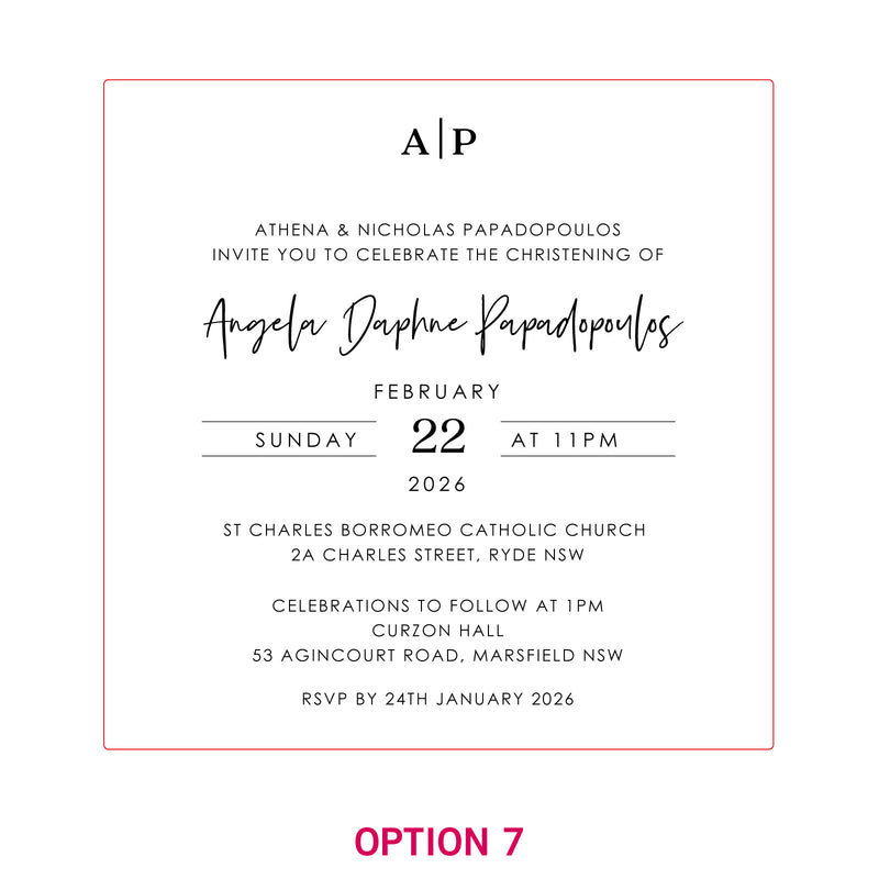 Engraved Square Acrylic Christening Invitations