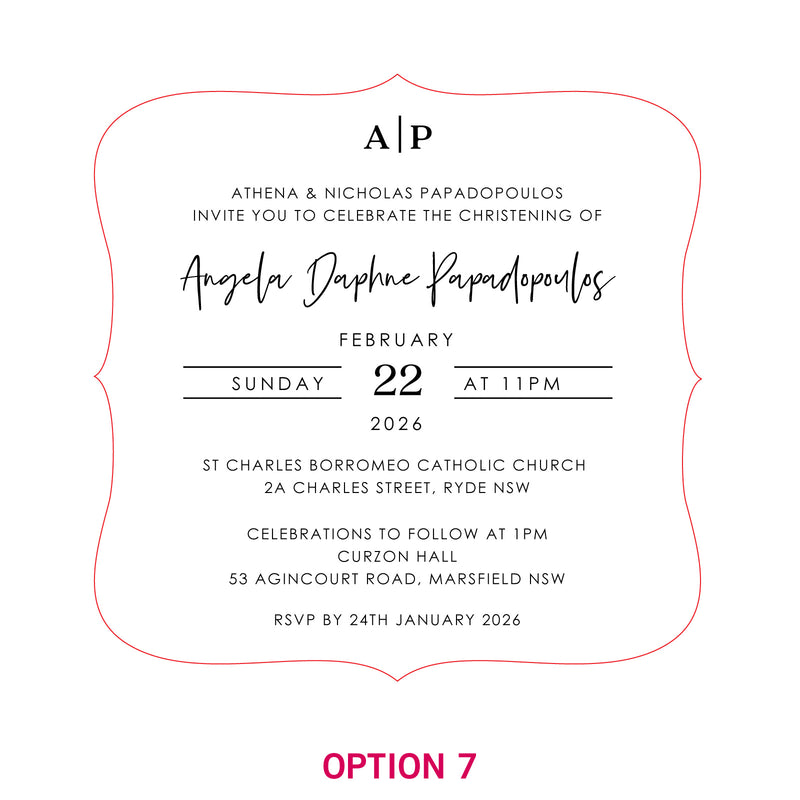 Engraved Royal Style Acrylic Christening Invitations