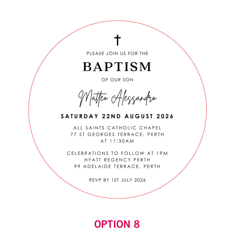Engraved Round Acrylic Christening Invitations